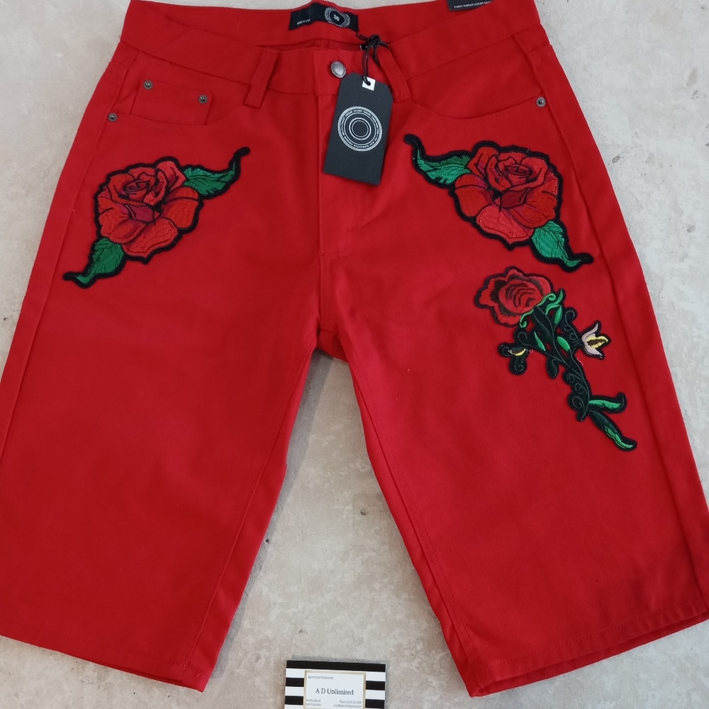 Men's shorts by Finest Thread Luxury Goods size 36 waist Red, Roses.